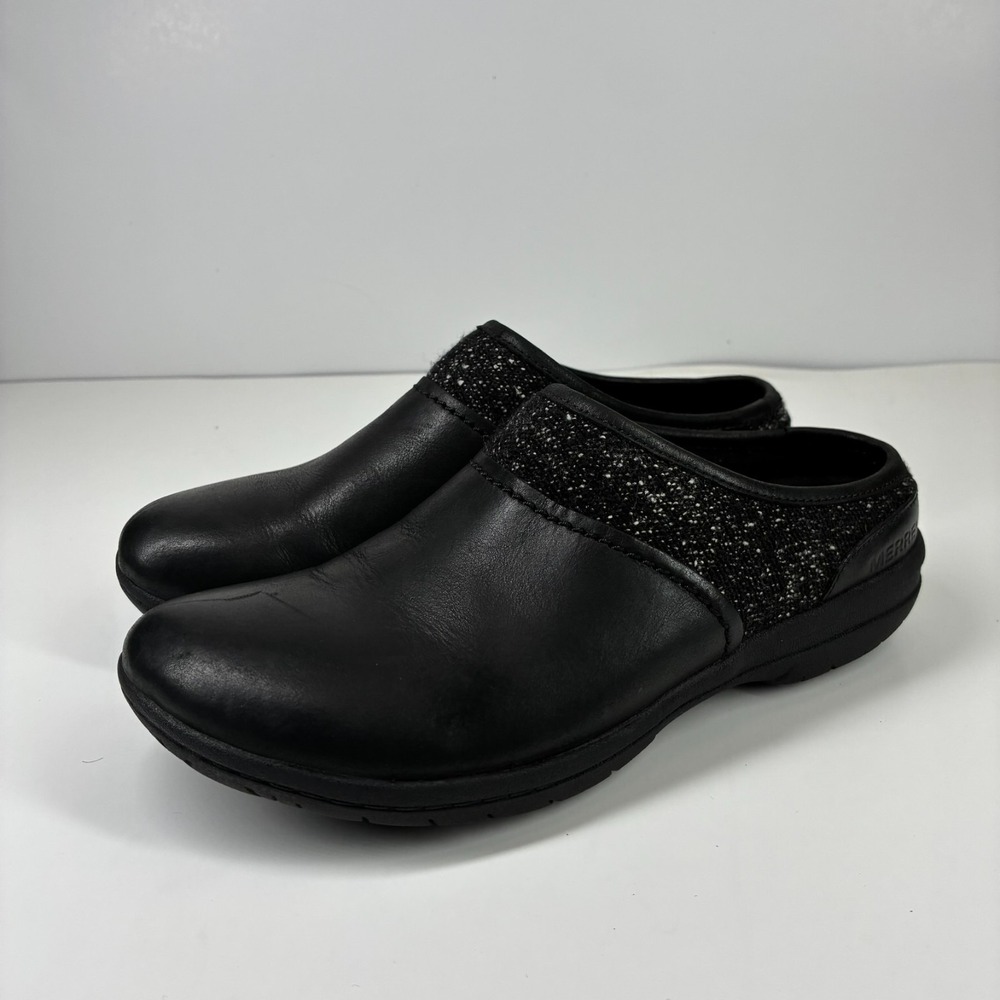 Merrell Encore Kassie Tia Women's US 5 Black Leather Tweed Clogs Mules J51740